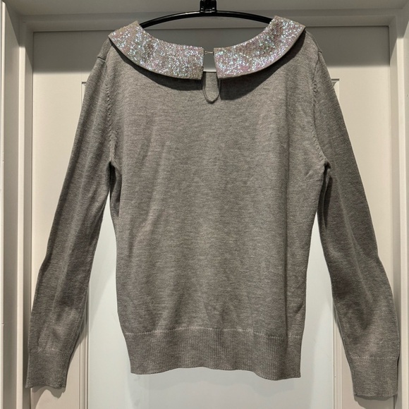 H&M Gray Sweater with Sparkly Sequin Collar Women’s M Holiday Party Top - Picture 5 of 13